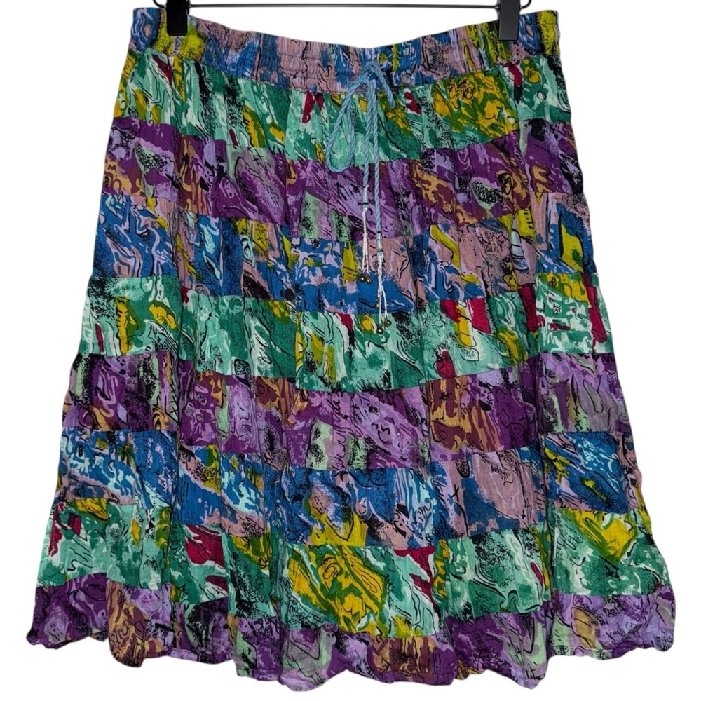 Vintage Gypsy Fairy‎ Patchwork Flowy Boho Ruffle Skirt Elastic Waistband